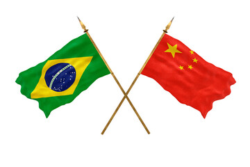 Background for designers. National Day. 3D model National flags  of People's Republic of Brazil and People's Republic of China