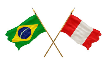 Background for designers. National Day. 3D model National flags  of People's Republic of Brazil and Peru