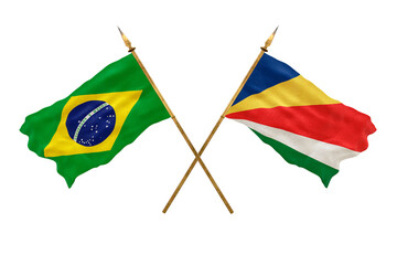 Background for designers. National Day. 3D model National flags  of People's Republic of Brazil and Seychelles