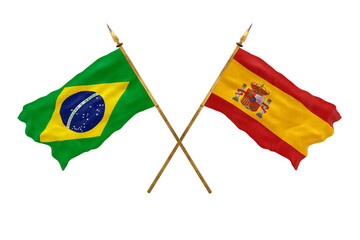 Background for designers. National Day. 3D model National flags  of People's Republic of Brazil and Spain