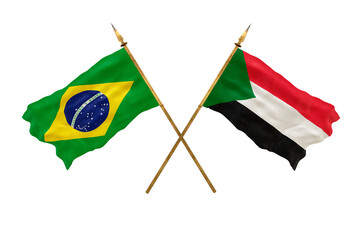 Background for designers. National Day. 3D model National flags  of People's Republic of Brazil and Sudan