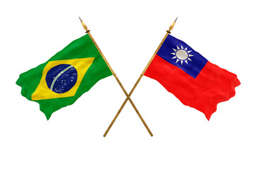 Background for designers. National Day. 3D model National flags  of People's Republic of Brazil and Taiwan