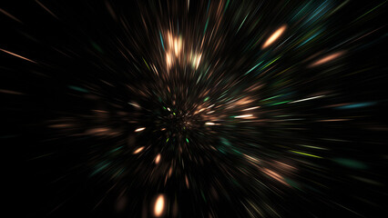 Abstract green and gold sparkles. Fantastic space background. Digital fractal art. 3d rendering.