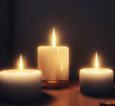 Burning candles on dark surface. Memory day.Digital paint illustration, candlelight memory day, holocaust, soul day of the death.Dark background.Flame in the light.candle in temple.holocaust jewish.