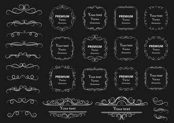 Calligraphic design elements . Decorative swirls or scrolls, vintage frames , flourishes, labels and dividers. Retro vector illustration