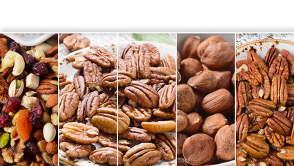Collage made of mixed nuts.