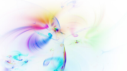 Abstract colorful rainbow shapes. Fantasy light background. Digital fractal art. 3d rendering.