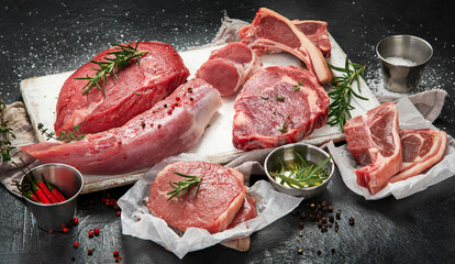 Different types of raw meat