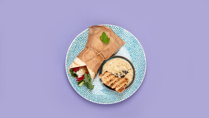 Greek gyros on color background.