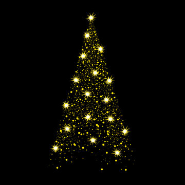 Christmas. Christmas tree color. vector image of yellow light bulbs in the form of a cone on a black background. isolated drawing