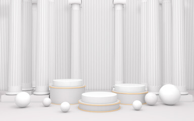 Background rendering with 3d podium and wall scene abstract background. 3D illustration, 3D rendering	
