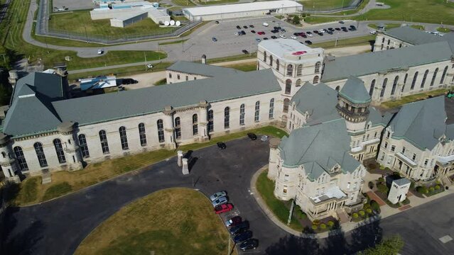 Mansfield Reformatory in Mansfield, Ohio.  Aerial drone footage of the closed prison that is not used as a movie set and tourist attraction