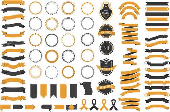 Ribbon Design Elements for Badge Label Stickers, Vintage Branding Tool Kit - Powered by Adobe