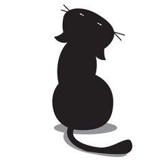 Sitting black cat looking up to the sky