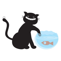 black cat fishing with a smile