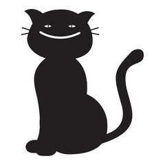Sitting black cat with a smile
