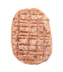 Raw minced meat cutlet isolated on white background.