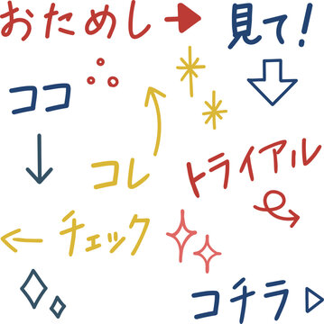 手書きのココやコチラなどの言葉と矢印｜ビジネスカラー
