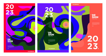 Obraz premium New year 2023 calendar design template with geometric colorful abstract. Vector calendar design.