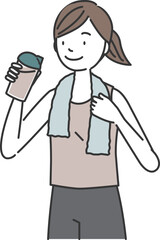 プロテインを手にするトレーニング中の女性