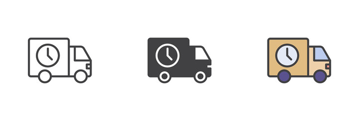 Express delivery truck different style icon set