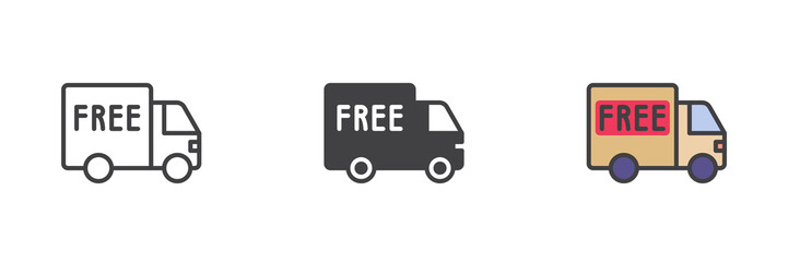 Free delivery truck different style icon set