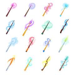 Set of magic wands. Magic, witchcraft, fairytale symbol cartoon vector