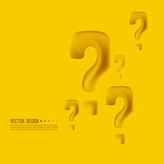 3d question mark icon. Help symbol. FAQ sign on yellow background. vector. Quiz symbol.