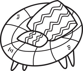 Hand Drawn Armchair and pillow in wave pattern illustration