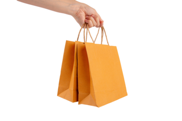 Hand Holding Paper Bag isolated on transparent background.