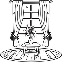 Hand Drawn Window with potted plants and carpet illustration