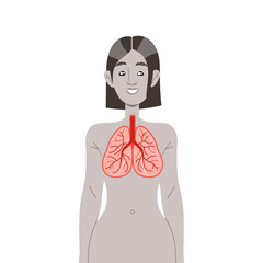 Woman Grey Body with Healthy Lungs Front View Vector Illustration