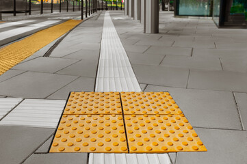 Tiles with tactile ground surface indicators, closeup view