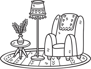 Hand Drawn sofa and lamp interior room illustration