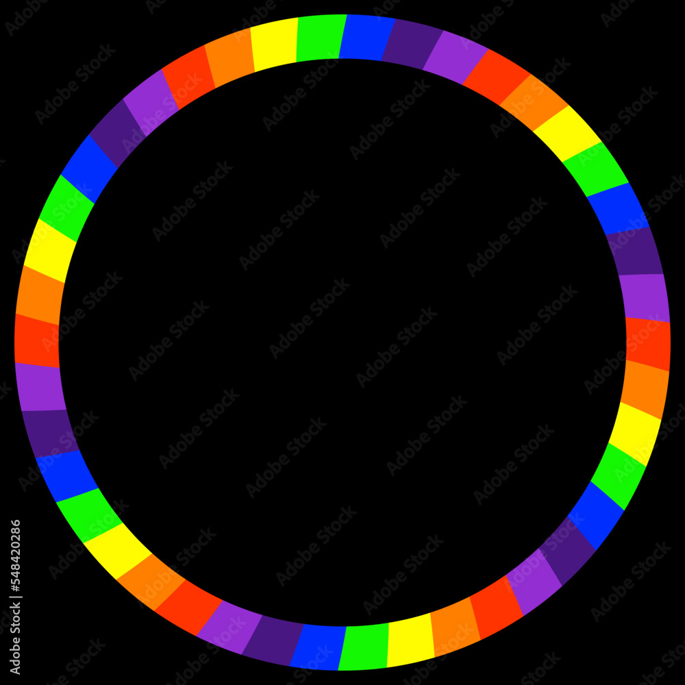 Poster rainbow colors round frame. circle frames with colorful chevron stripes patterns isolated on black b