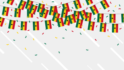 Ghana celebration bunting flags with confetti and ribbons on white background. vector illustration.