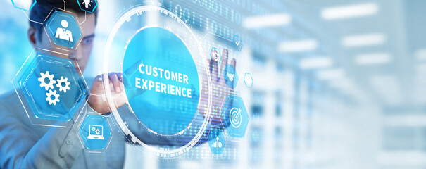 CUSTOMER EXPERIENCE inscription, social networking concept. Business, Technology, Internet and...