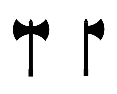 vector icon design of two black silhouette axes with different shapes the one on the left is a double edged ax while the one on the right is a single bladed axe