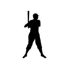 Baseball player standing with a bat,  vector silhouette