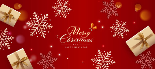 クリスマスと新年の背景とクリスマス要素。ベクターイラスト
Christmas and New Year, Christmas elements with snowflakes, presents, lights, merry Christmas background. Vector illustration