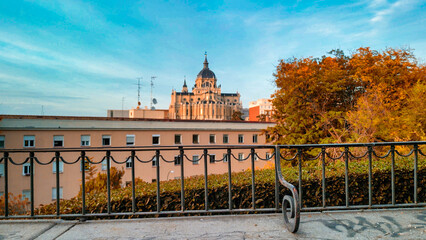Obraz premium Madrid, Spain. Aerial view of city center. Buildings and main landmarks on a sunny day