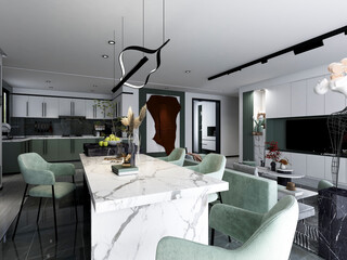 3D rendering, Nordic wooden style restaurant design