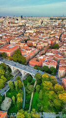 Madrid, Spain. Aerial view of city center. Buildings and main landmarks on a sunny day