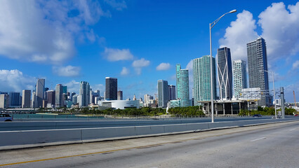 Fototapeta na wymiar Downtown Miami cityscape view with condos and office buildings.