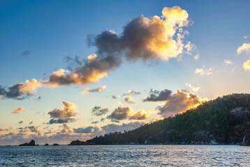 Colorful sunset over a beautiful tropical island