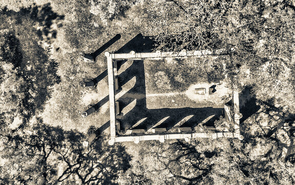 Beautiful aerial view of Old Sheldon Church and surrounding forest, South Carolina