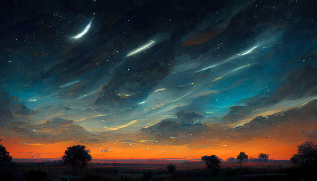 Stunning starry night sky with open field