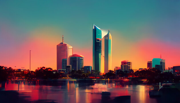 Perth cityscape at evening with dreamy sky