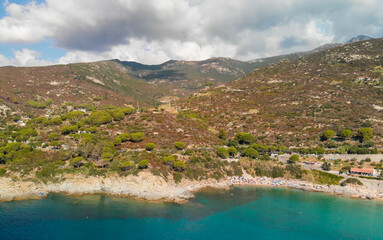 Obraz premium Panoramic aerial view of Cavoli Beach, one of the most famous Elba Island tourist attraction