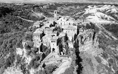 Amazing aerial view of Civita di Bagnoregio landscape in summer season, Italy. This is a famous...